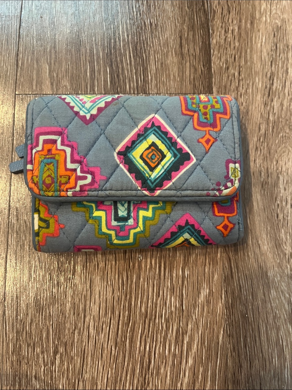 Vera Bradley Quilted Gray Wallet with Colorful Geometric Aztec Pattern